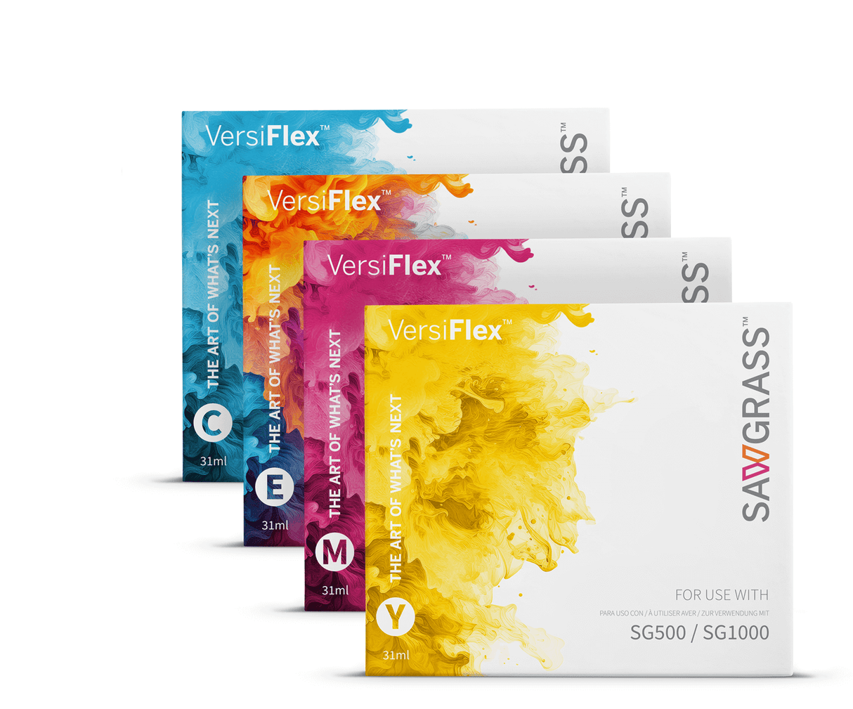 Sawgrass Versiflex SG500 SG1000 Ink Set 31 ml CMY expander cartridges for multi-surface decorating.