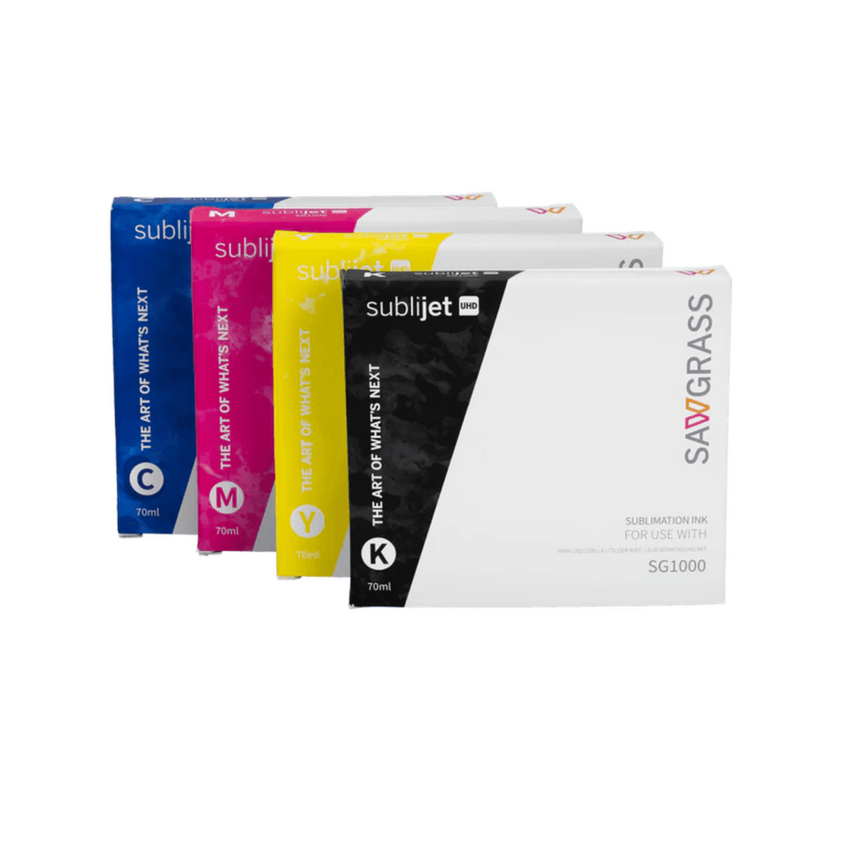 Sublimation ink cartridges from Sawgrass, including cyan, magenta, yellow, black for SG1000 printer.