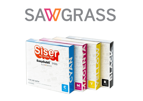 Siser EasySubli Inks 4 Pack for Sawgrass SG500 & SG1000 featuring Cyan, Magenta, Yellow, and Black.