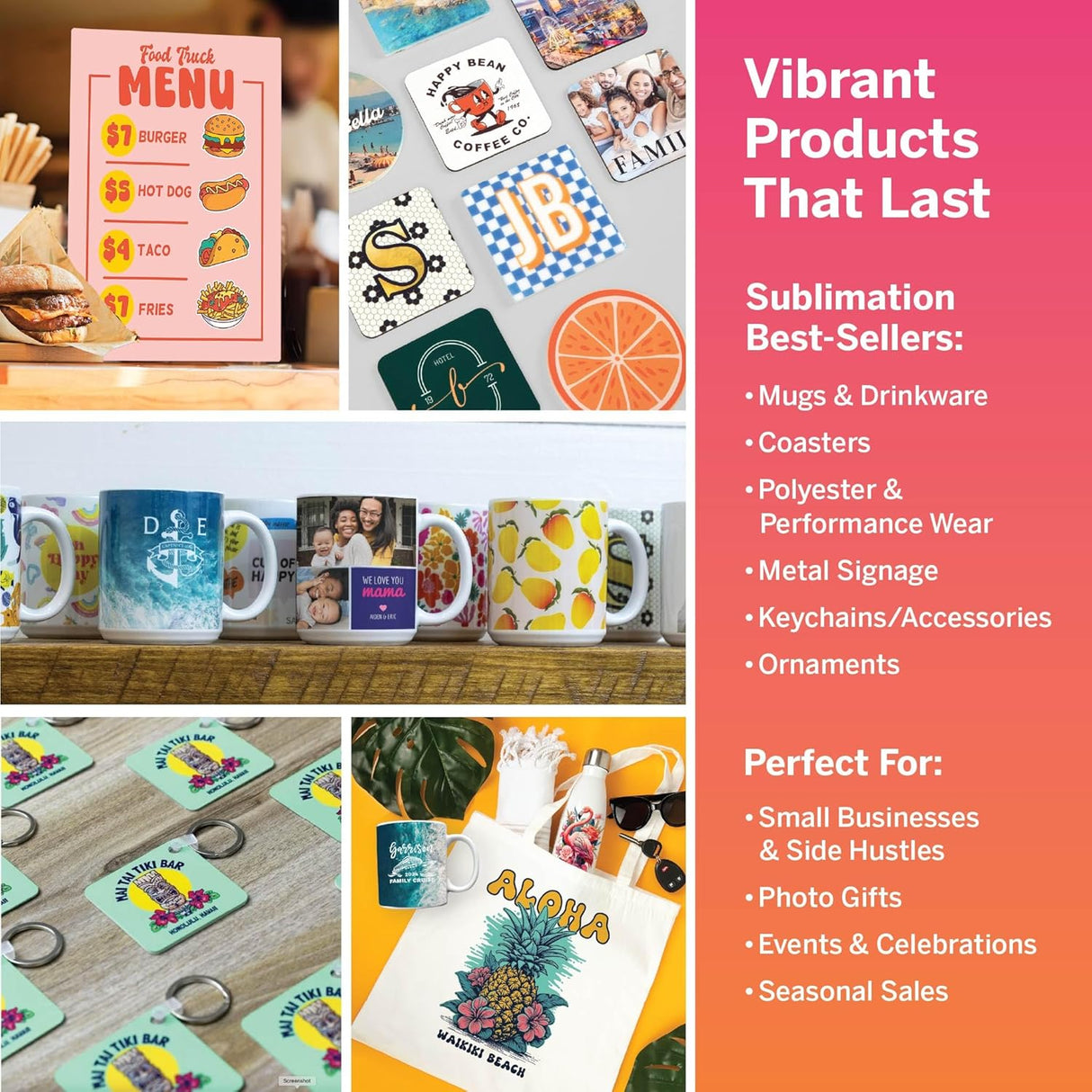 Sawgrass SG500 Sublimation Printer - With Full Size 31ml Inks vibrant products including mugs, coasters, keychains and more.