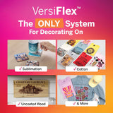 VersiFlex™ system for decorating on various materials including cotton, sublimation, uncoated wood, and more.