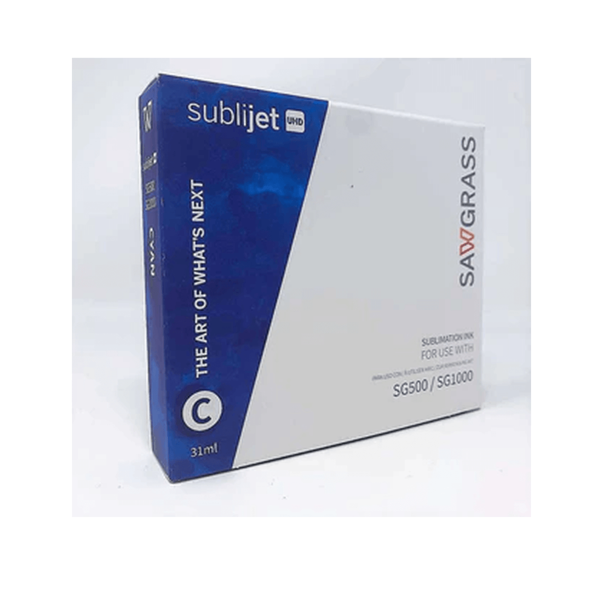 Sawgrass SG500/SG1000 Cyan Ink (31ml) – Genuine SubliJet UHD Cartridge packaging displayed.