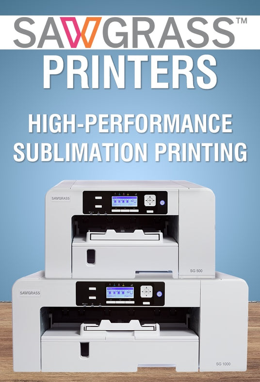 Sawgrass SG500 and SG1000 Ink and Printers for sublimation printing.